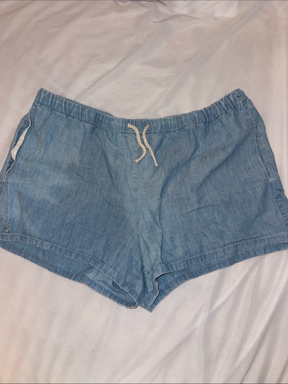 Polo by Ralph Lauren- Light Blue Womens Drawstring Linen-Blend Shorts